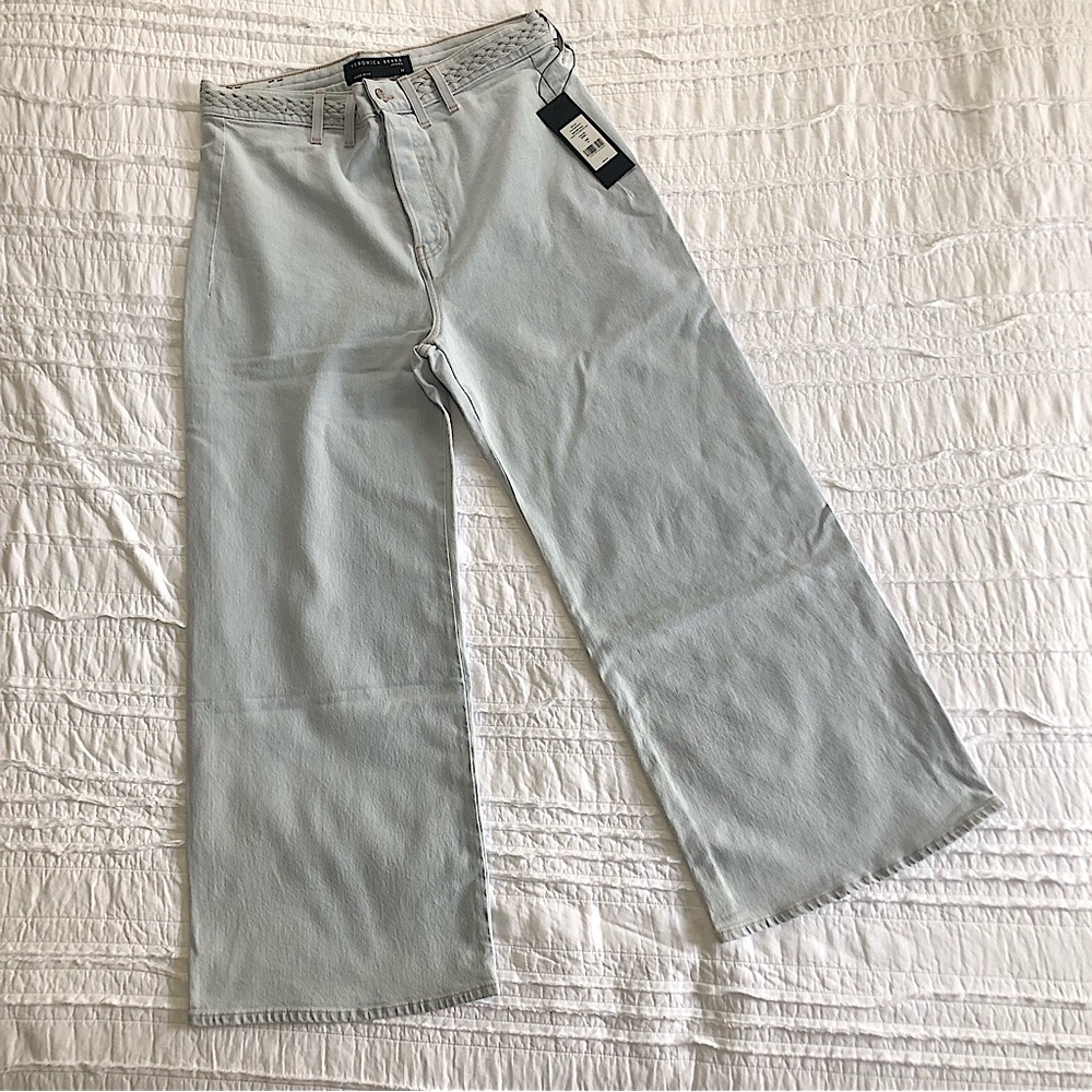 veronica beard grant wide-leg jean with braided waist